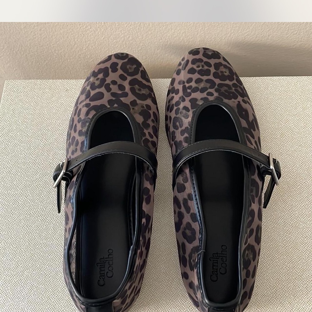 Camila Coelho Leopard Print Flats Brown and Black